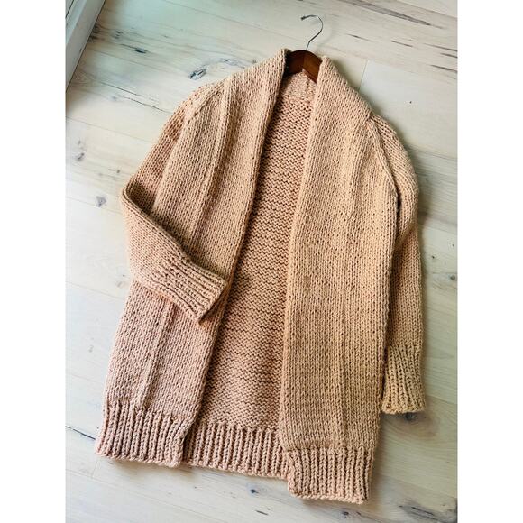 Vintage Handmade Crochet Cardigan Sweater Tan Size S/M Fit Midi length Fall knit - Picture 2 of 5